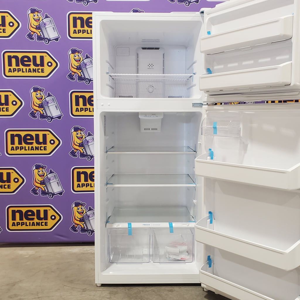 Frigidaire Top Freezer 18 Cu. Ft. Capacity Refrigerator with Spacious Interior Storage and Bright LED Lighting in White FFHT1822UW - Scratch and Dent (Major)