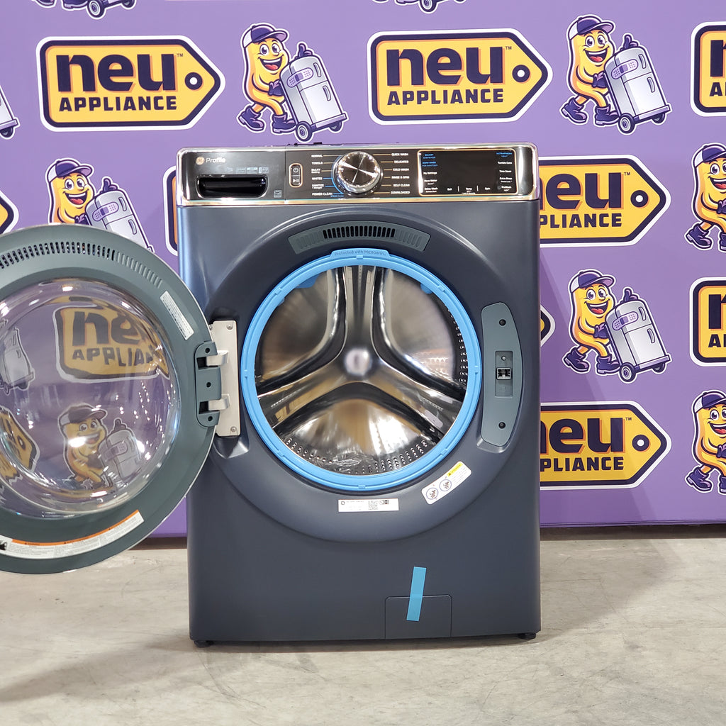 Pictures of GE Profile™ Sapphire Blue 5.3 cu. ft. Capacity Smart Front Load ENERGY STAR® Washer with UltraFresh™ Vent System+ with OdorBlock™ and GE Profile™ 7.8 cu. ft. Capacity Smart Front Load Electric Dryer with Steam and Sanitize Cycle - Open Box - Neu Appliance Outlet - Discount Appliance Outlet in Austin, Tx