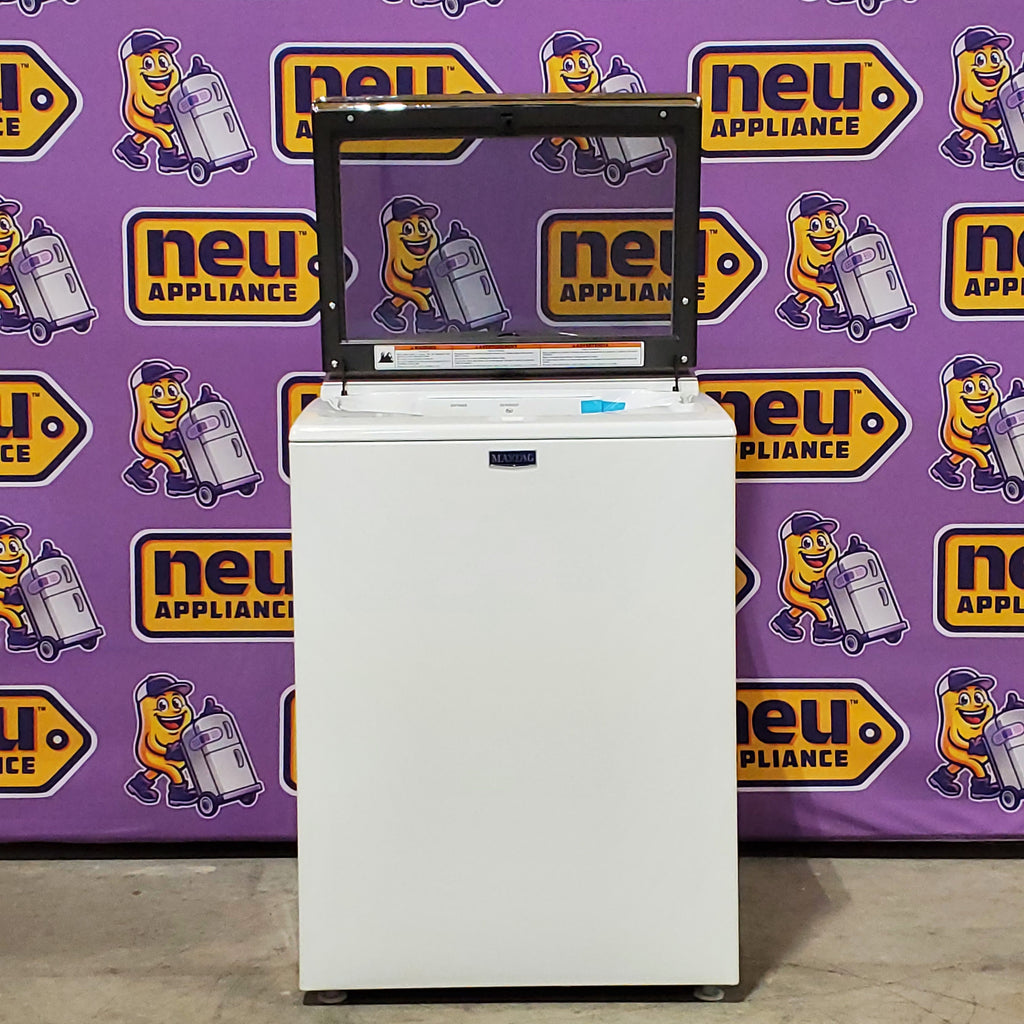 Pictures of Maytag 4.7 cu. ft. Smart Top Load Washing Machine with Extra Power Button and Deep Fill option MVW6230HW - Open Box and Maytag ENERGY STAR Smart Capable 7.4 cu. ft. Electric Steam Dryer with Extra Power Button MED7230HW - Open Box - Neu Appliance Outlet - Discount Appliance Outlet in Austin, Tx