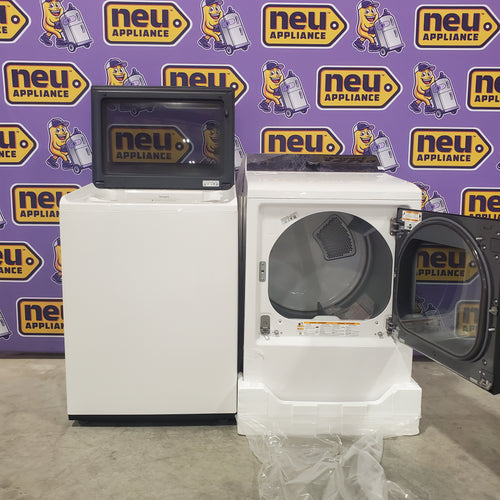 LG 5.5 cu. ft. Mega Capacity Top Load Washer with Impeller in Alpine White WT8400CW - Open Box and LG Energy Star Certified 7.3 cu. ft. Ultra Large Capacity Rear Control Electric Dryer with LG EasyLoad™ Door and AI Sensing 16069 - DLE8400WE - New in Box