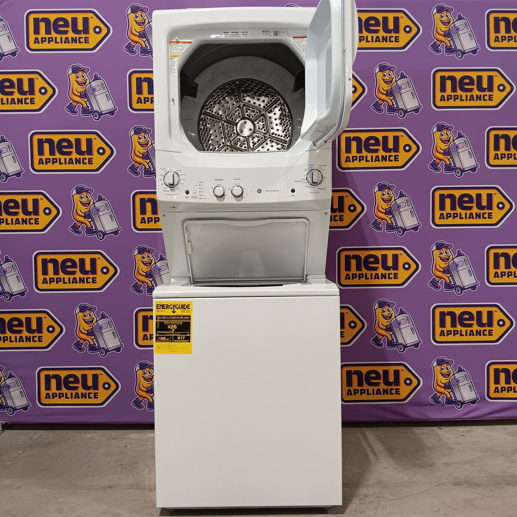 Pictures of GE Unitized Spacemaker® 3.8 cu. ft. Capacity Washer with Stainless Steel Basket and 5.9 cu. ft. Capacity Electric Dryer GUD27ESSMWW - New in Box - Neu Appliance Outlet - Discount Appliance Outlet in Austin, Tx
