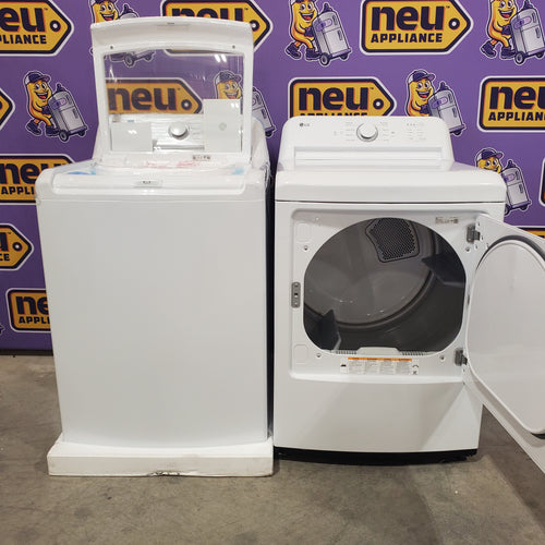 LG Top Load 4.1 Cu. Ft. Washer with TurboDrum Technology in White WT6105CW - New in Box and LG 7.3 Cu. Ft.  Electric Rear Control Ultra Large Capacity Dryer in White with Sensor Dry 16095 - DLE6100W - Scratch & Dent (Minor)