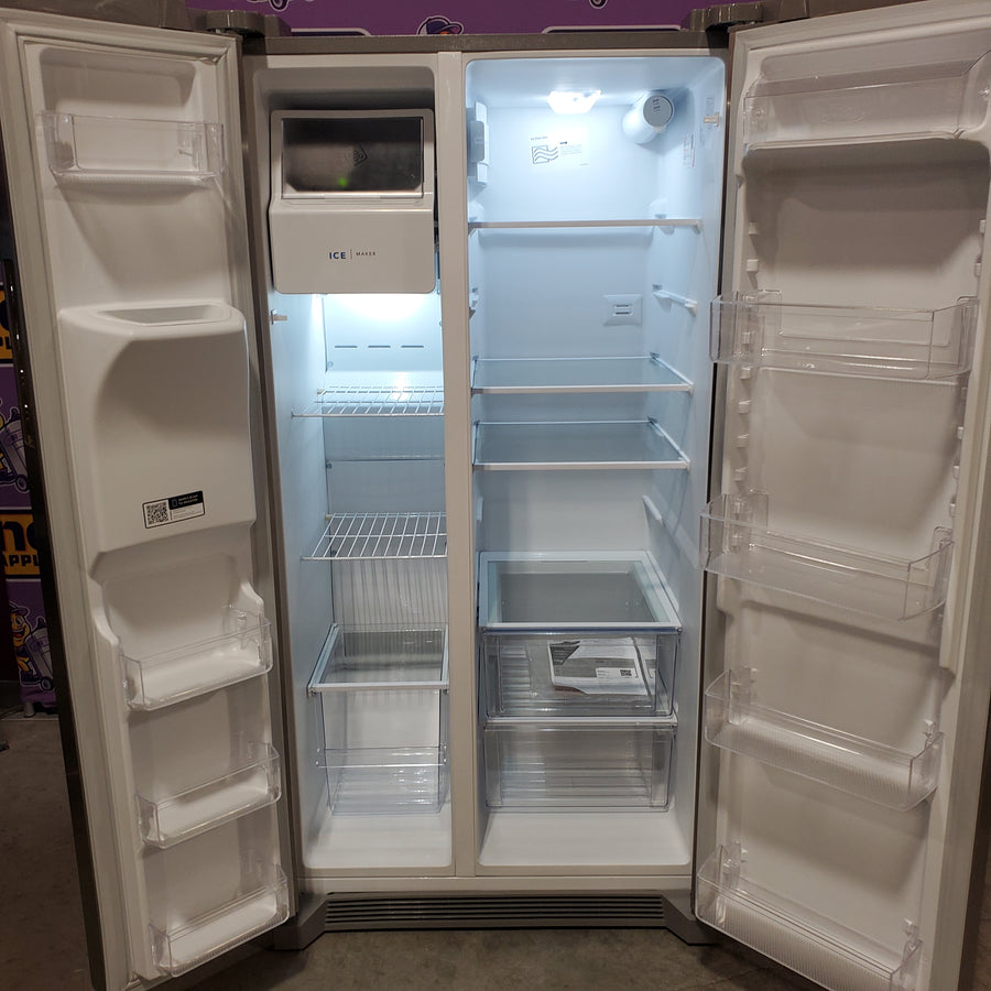Frigidaire 25.6 cu. ft. ENERGY STAR Side by Side Refrigerator with Exterior Water and Ice Dispenser in Stainless Steel 3SD955 - FRSS2623AS - Scratch & Dent (Minor)
