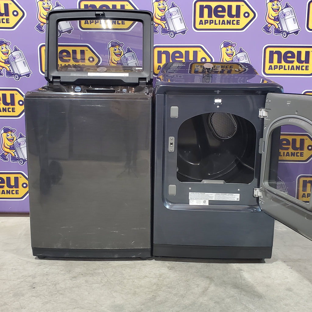 Samsung Stainless Steel 5.0 Cu. Ft. Washer with SuperSpeed and Active WaterJet WA50R5400AV - Certified Refurbished and Samsung Electric 7.4 Cu. Ft. Dryer with PetCare Dry and Steam Sanitize+ 16051 - DVE54CG7150D - Scratch and Dent (Minor)