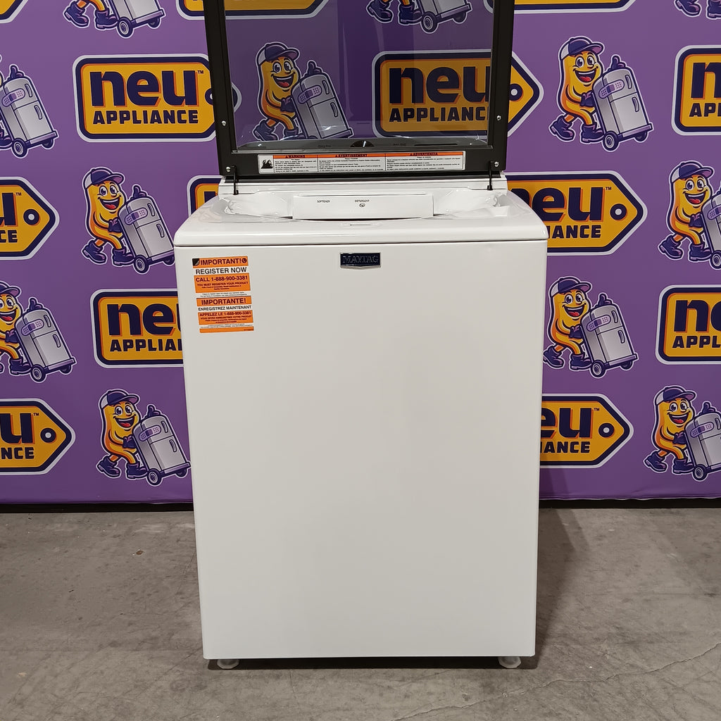 Pictures of Maytag Top Load 4.8 cu ft Washer with Deep Fill and Slow-Close Glass Lid MVW6200KW - Scratch & Dent (Minor) and Maytag 7.0 cu ft Electric Dryer with Moisture Sensing and Quick Dry Cycle 16170 - MED6200KW - Scratch & Dent (Minor) - Neu Appliance Outlet - Discount Appliance Outlet in Austin, Tx