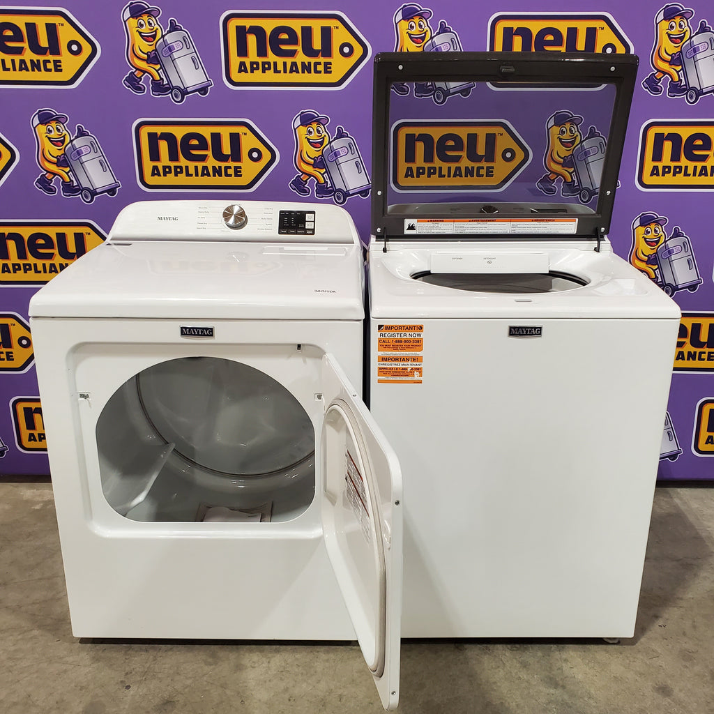 Pictures of Maytag Top Load 4.8 cu ft Washer with Deep Fill and Slow-Close Glass Lid MVW6200KW - Scratch & Dent (Minor) and Maytag 7.0 cu ft Electric Dryer with Moisture Sensing and Quick Dry Cycle 16168 - MED6200KW - Scratch & Dent (Minor) - Neu Appliance Outlet - Discount Appliance Outlet in Austin, Tx