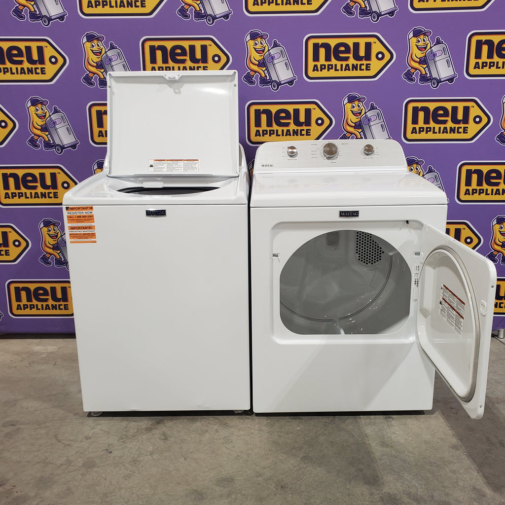 Pictures of Maytag 4.5 cu. ft. Capacity Top Load Washer with Power™ Agitator and Deep Fill MVW4505MW - Scratch & Dent (Minor) and Maytag 7.0 cu. ft. Capacity Top Load Electric Wrinkle Prevent Dryer 16119 - MED4500MW - Open Box - Neu Appliance Outlet - Discount Appliance Outlet in Austin, Tx