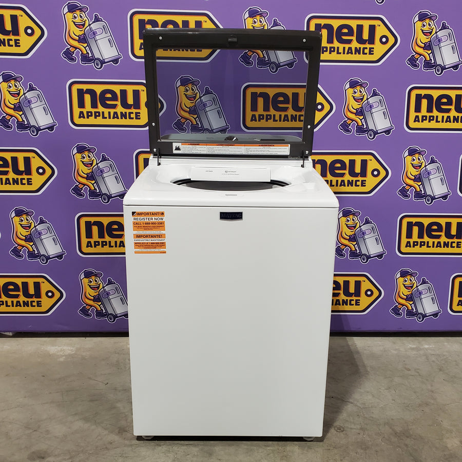 Maytag Top Load 4.8 cu ft Washer with Deep Fill and Slow-Close Glass Lid MVW6200KW - Scratch & Dent (Minor) and Maytag 7.0 cu ft Electric Dryer with Moisture Sensing and Quick Dry Cycle 16196 - MED6200KW - Scratch & Dent (Moderate)