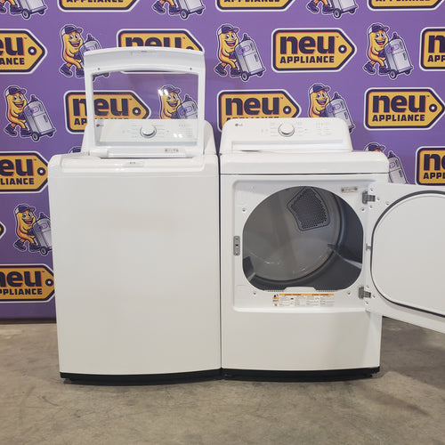 LG 4.3 cu. ft. Capacity Top Load Washer with TurboDrum™ Technology and Impeller WT6100CW - Scratch & Dent (Minor) and LG 7.3 Cu. Ft.  Electric Rear Control Ultra Large Capacity Dryer in White with Sensor Dry 16068 - DLE6100W - Scratch & Dent (Minor)