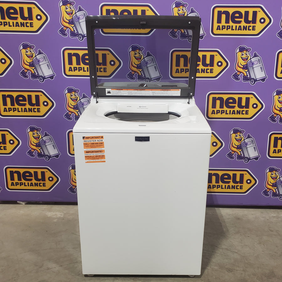 Maytag Top Load 4.8 cu ft Washer with Deep Fill and Slow-Close Glass Lid MVW6200KW - Scratch & Dent (Minor) and Maytag 7.0 cu ft Electric Dryer with Moisture Sensing and Quick Dry Cycle 16213 - MED6200KW - Scratch & Dent (Moderate)