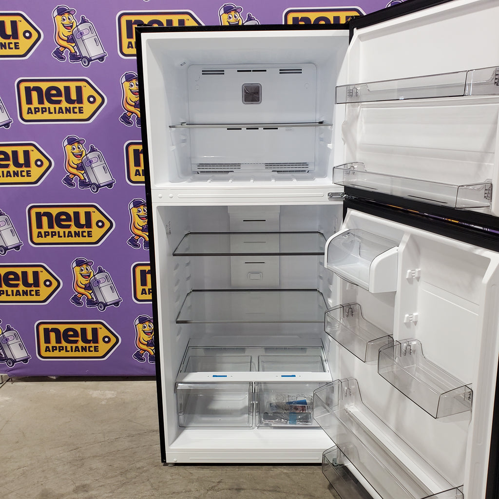 Pictures of Midea Garage Ready 18 Cu. Ft. Top Freezer Refrigerator with Gallon Sized Door Bins, Ice Maker Ready, and LED Lighting 22132SD134 - MRT18D3BBB - Scratch & Dent (Major) - Neu Appliance Outlet - Discount Appliance Outlet in Austin, Tx