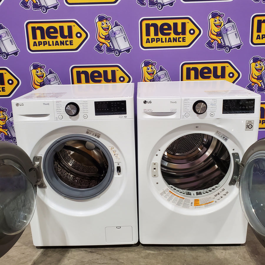 LG 2.4 cu.ft. Compact Front Load Washer with Built-In Intelligence WM1455HWA - Scratch & Dent (Minor) and LG 4.2 cu.ft. Smart wi-fi Enabled Compact Front Load Dryer with Dual Inverter HeatPump™ Technology 16215 - DLHC1455W - Open Box