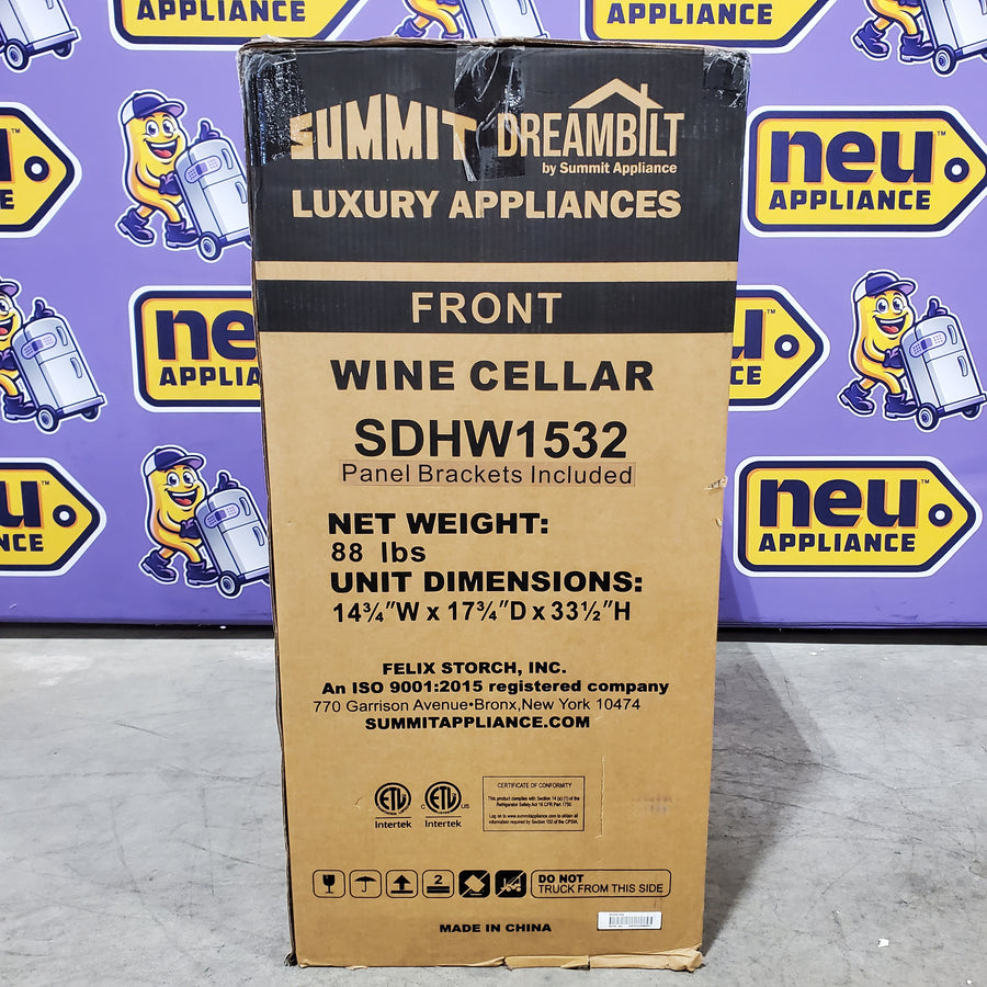 Summit Shallow Depth 15 in. Single Zone 18-Wine Bottle Beverage and Wine Cooler in Stainless Steel SDHW1532 - New in Box