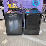 Samsung 5.0 cu. ft. Energy Star Top Load Washer with Active Water Jet in Black Stainless Steel WA50R5400AV - Certified Refurbished and Samsung Black Stainless Steel Electric 7.4 Cu. Ft. Dryer with Steam Sanitize DVE50R5400V - Certified Refurbished