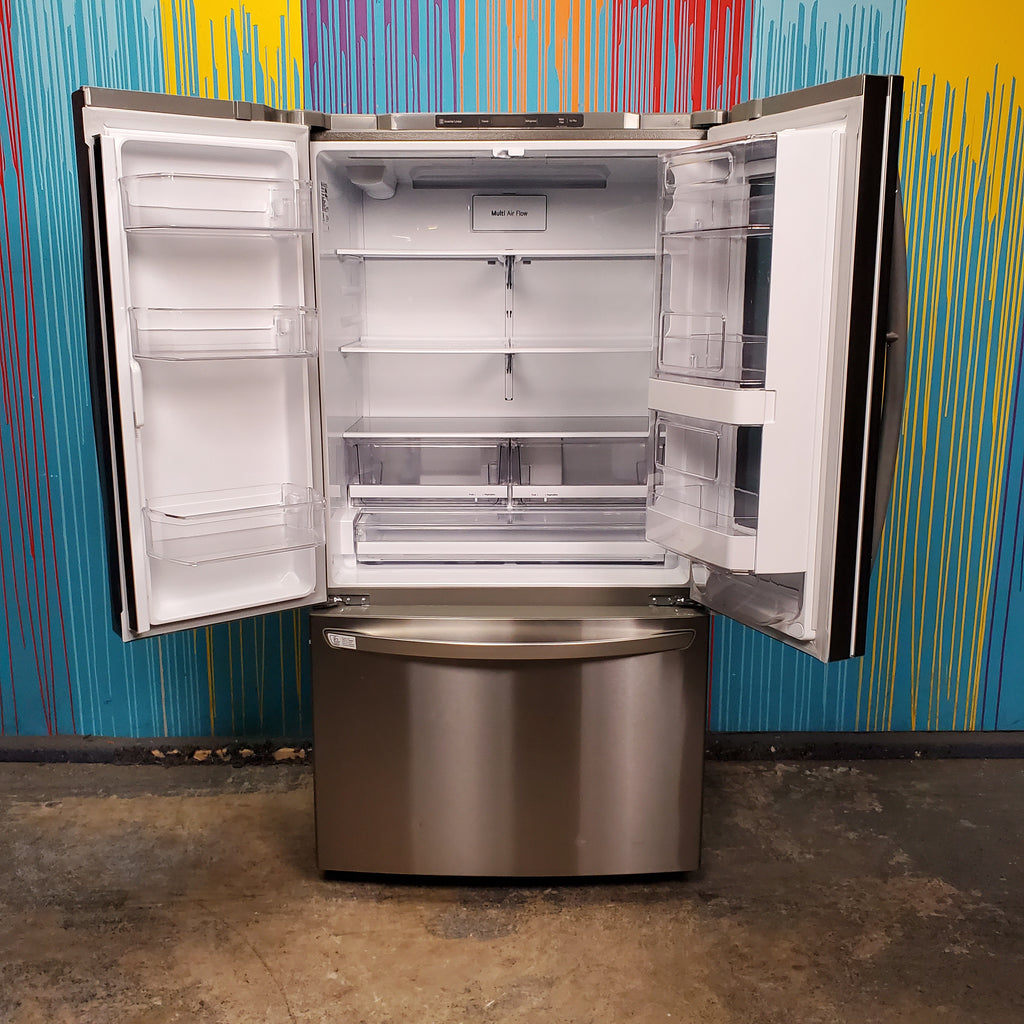 Pictures of Scratch and Dent - Counter Depth LG Print Proof Stainless Steel ENERGY STAR Instaview 22.6 cu. ft. French Door Refrigerator with Ice Maker and Door within Door - Neu Appliance Outlet - Discount Appliance Outlet in Austin, Tx