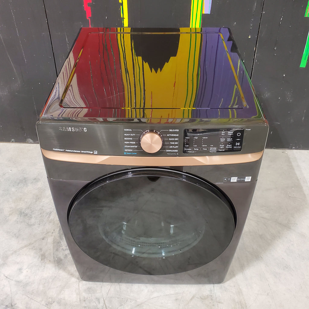 Pictures of Fingerprint Resistant Black Stainless Steel ENERGY STAR Samsung 7.5 cu. ft. Frontload Gas Dryer with Steam- Scratch & Dent - Minor - Neu Appliance Outlet - Discount Appliance Outlet in Austin, Tx