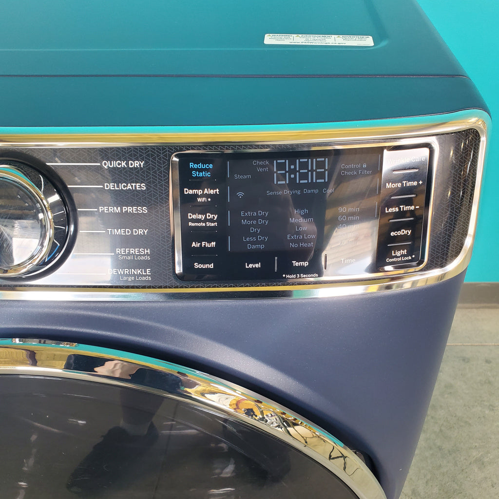 Pictures of Carbon Graphite ENERGY STAR GE 5.3 cu. ft. Frontload Washer with Steam and Sapphire Blue 7.8 cu. ft. Smart Front Load Electric Dryer with PowerSteam - Scratch & Dent - Moderate - Neu Appliance Outlet - Discount Appliance Outlet in Austin, Tx