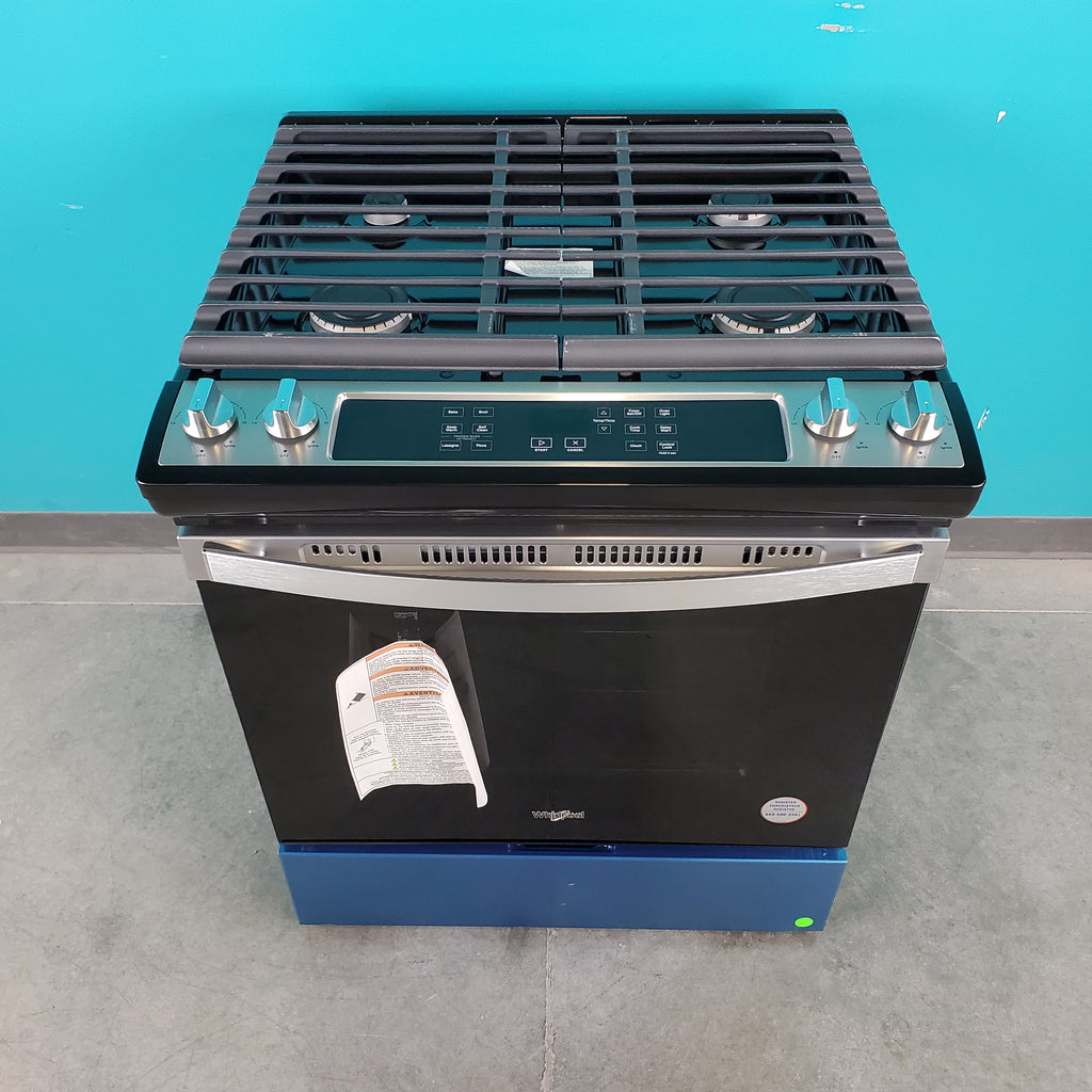 Pictures of Scratch and Dent - Fingerprint Resistant Stainless Steel Whirlpool 5.0 cu. ft. 4 Burner Slide In Gas Range with Frozen Bake Technology - Neu Appliance Outlet - Discount Appliance Outlet in Austin, Tx