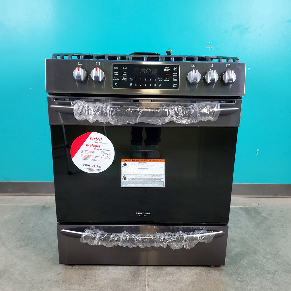 Pictures of Smudge-Proof Black Stainless Steel Frigidaire Gallery 5.6 cu. ft. Gas 5 Burner Slide In Range with Air Fry- Scratch & Dent - Minor - Neu Appliance Outlet - Discount Appliance Outlet in Austin, Tx