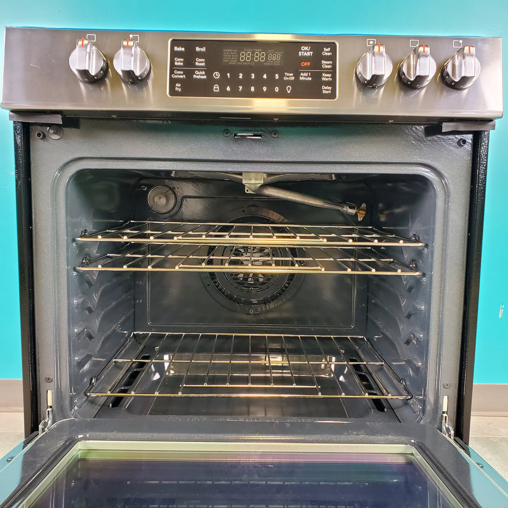 Pictures of Smudge-Proof Black Stainless Steel Frigidaire Gallery 5.6 cu. ft. Gas 5 Burner Slide In Range with Air Fry- Scratch & Dent - Minor - Neu Appliance Outlet - Discount Appliance Outlet in Austin, Tx