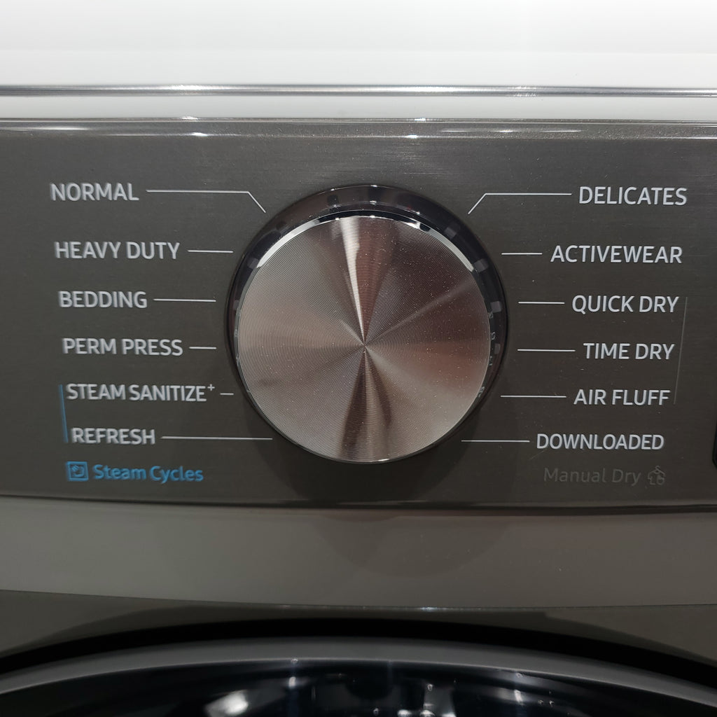 Pictures of Platinum Samsung 7.5 cu. ft. Front Load Electric Dryer with Steam- Scratch & Dent - Major - Neu Appliance Outlet - Discount Appliance Outlet in Austin, Tx