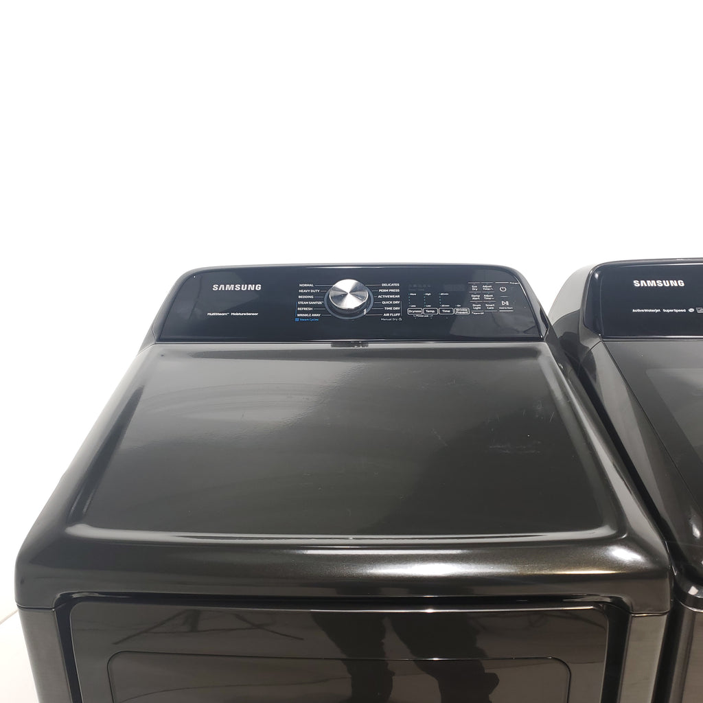 Pictures of Black Stainless Steel ENERGY STAR Samsung 5.0 cu. ft. Top Load Washer with Active Water Jet and 7.4 cu ft Gas Dryer with Steam - Scratch & Dent - Minor - Neu Appliance Outlet - Discount Appliance Outlet in Austin, Tx