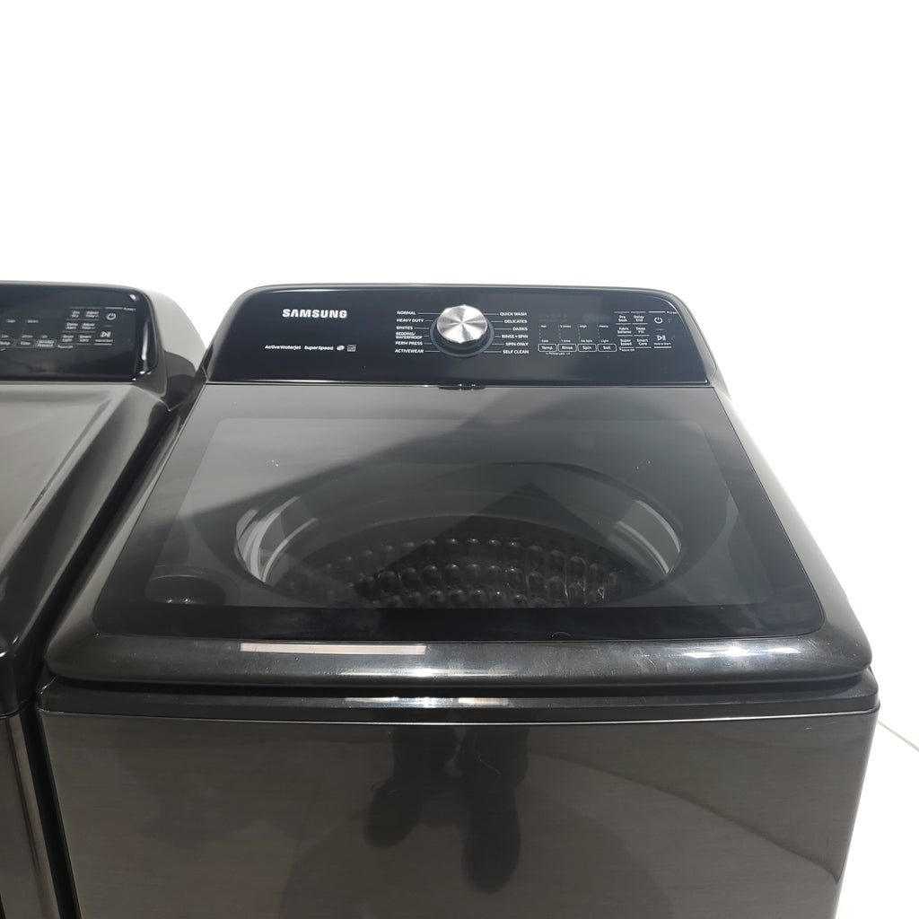 Pictures of Black Stainless Steel ENERGY STAR Samsung 5.0 cu. ft. Top Load Washer with Active Water Jet and 7.4 cu ft Gas Dryer with Steam - Scratch & Dent - Minor - Neu Appliance Outlet - Discount Appliance Outlet in Austin, Tx