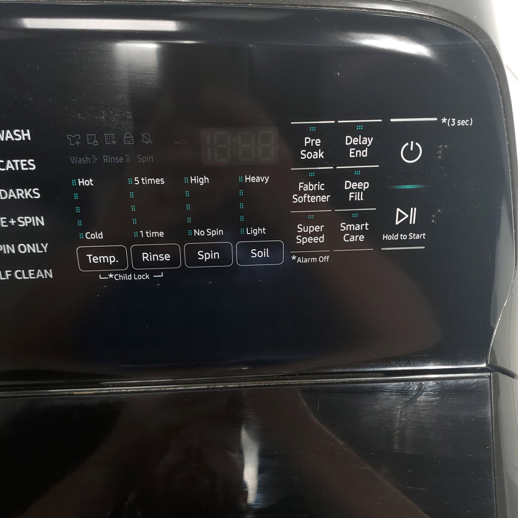 Pictures of Black Stainless Steel ENERGY STAR Samsung 5.0 cu. ft. Top Load Washer with Active Water Jet and 7.4 cu ft Gas Dryer with Steam - Scratch & Dent - Minor - Neu Appliance Outlet - Discount Appliance Outlet in Austin, Tx