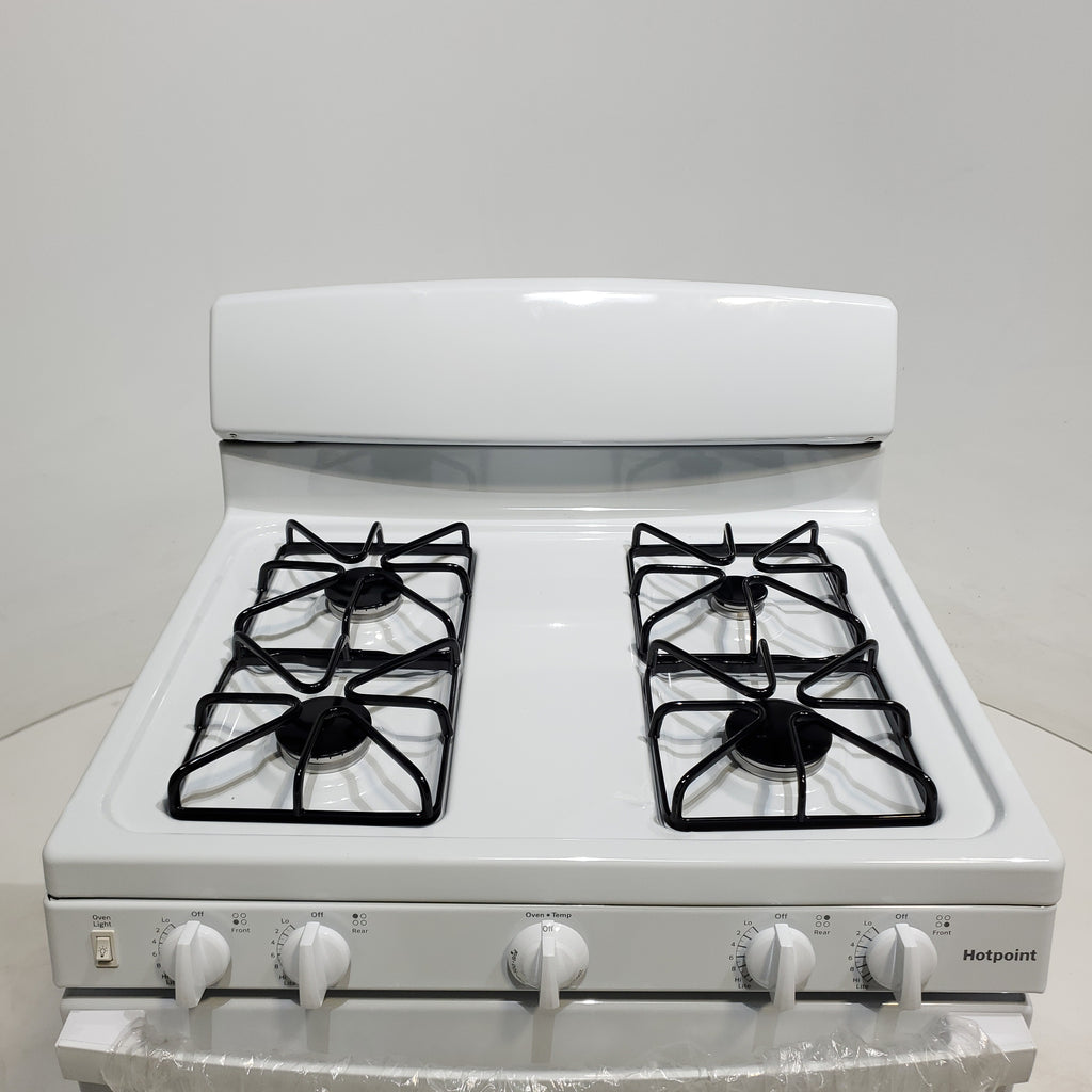 Pictures of White Hotpoint 4.8 cu. ft. 4 Burner Freestanding Gas Range with Broiler Drawer - Scratch & Dent - Minor - Neu Appliance Outlet - Discount Appliance Outlet in Austin, Tx