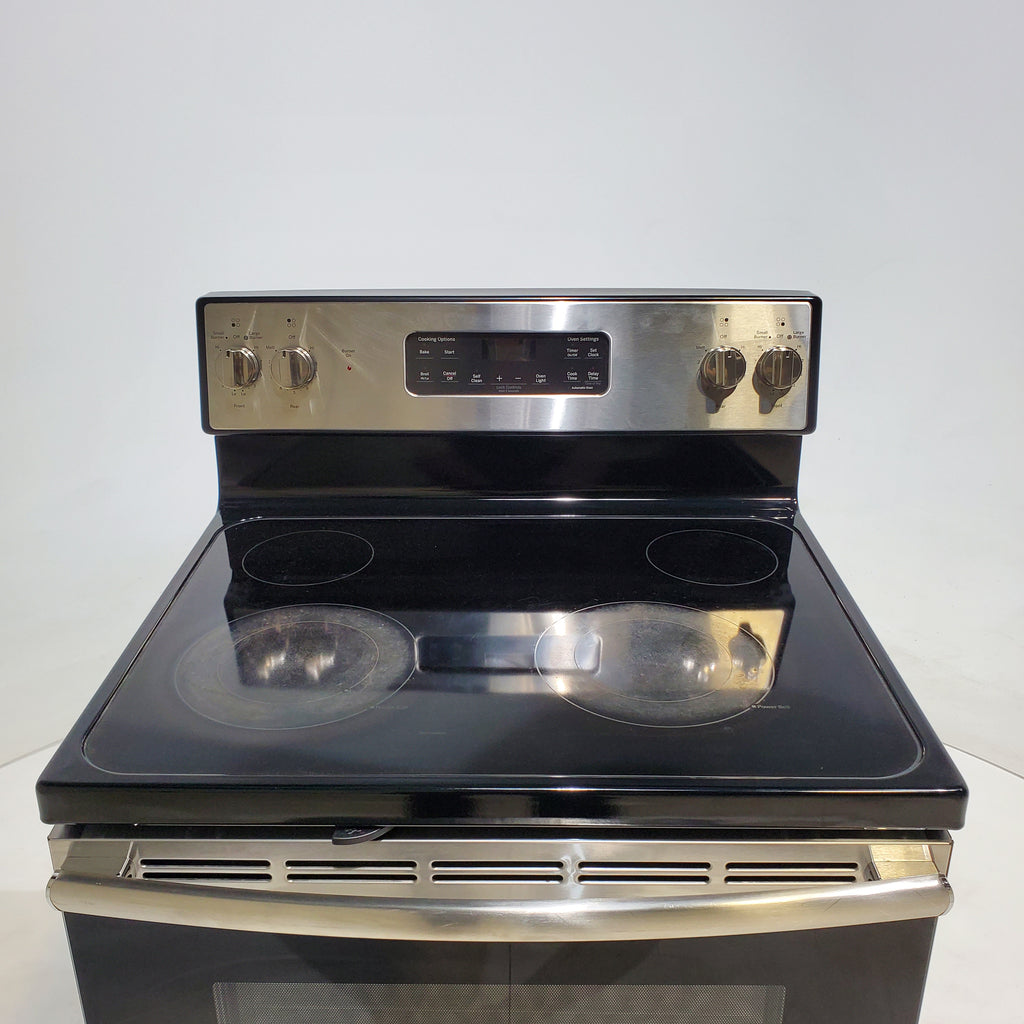 Pictures of Stainless Steel GE 5.3 cu. ft. Freestanding 4 Heating Element Smooth Cooktop Electric Range with Dual Element Baking - Certified Refurbished - Neu Appliance Outlet - Discount Appliance Outlet in Austin, Tx