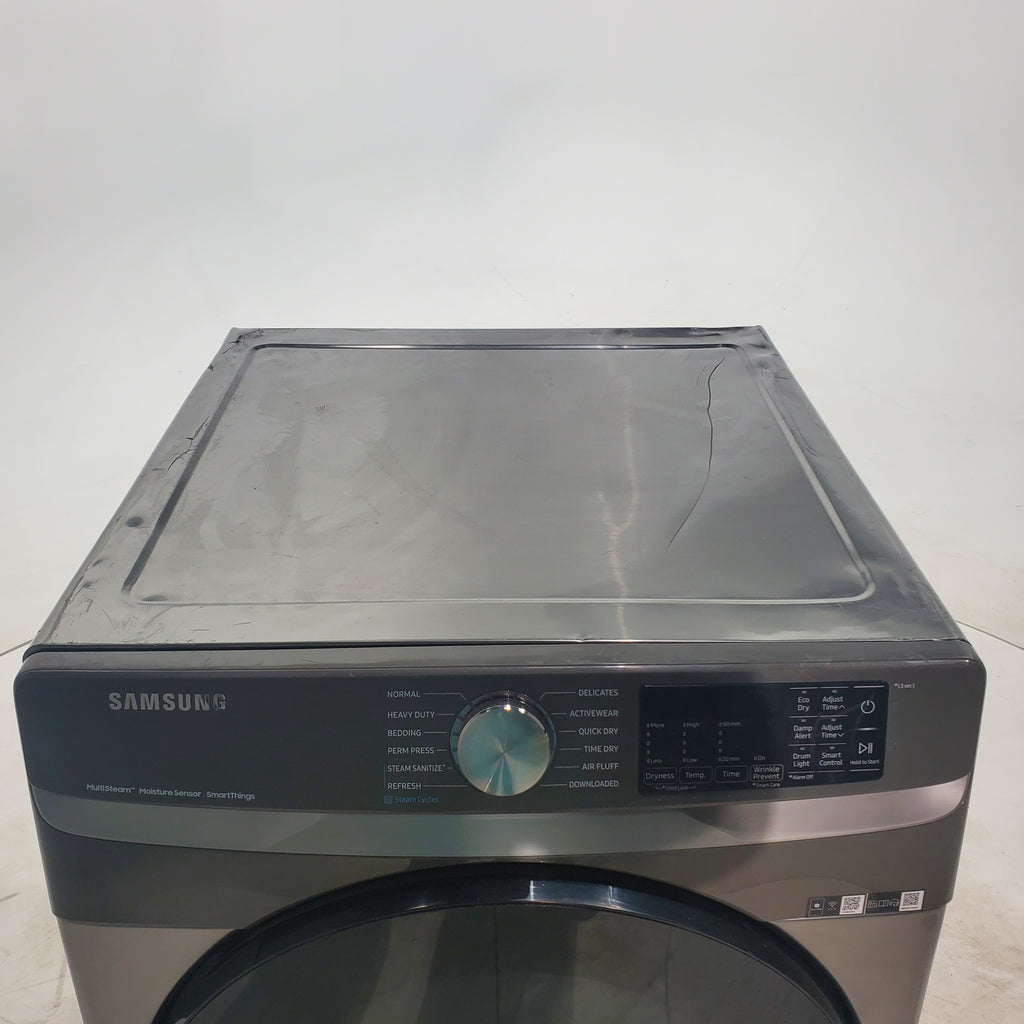 Pictures of Platinum Samsung 7.5 cu. ft. Front Load Electric Dryer with Steam- Scratch & Dent - Major - Neu Appliance Outlet - Discount Appliance Outlet in Austin, Tx
