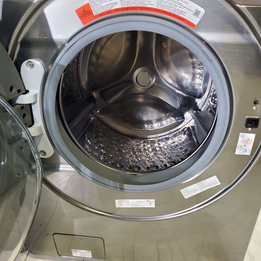 Pictures of Platinum ENERGY STAR Samsung 4.5 cu. ft. Front Load Washer with WiFi Connectivity and Platinum Samsung 7.5 cu. ft. Front Load Electric Dryer with Steam - Scratch and Dent - Minor - Neu Appliance Outlet - Discount Appliance Outlet in Austin, Tx