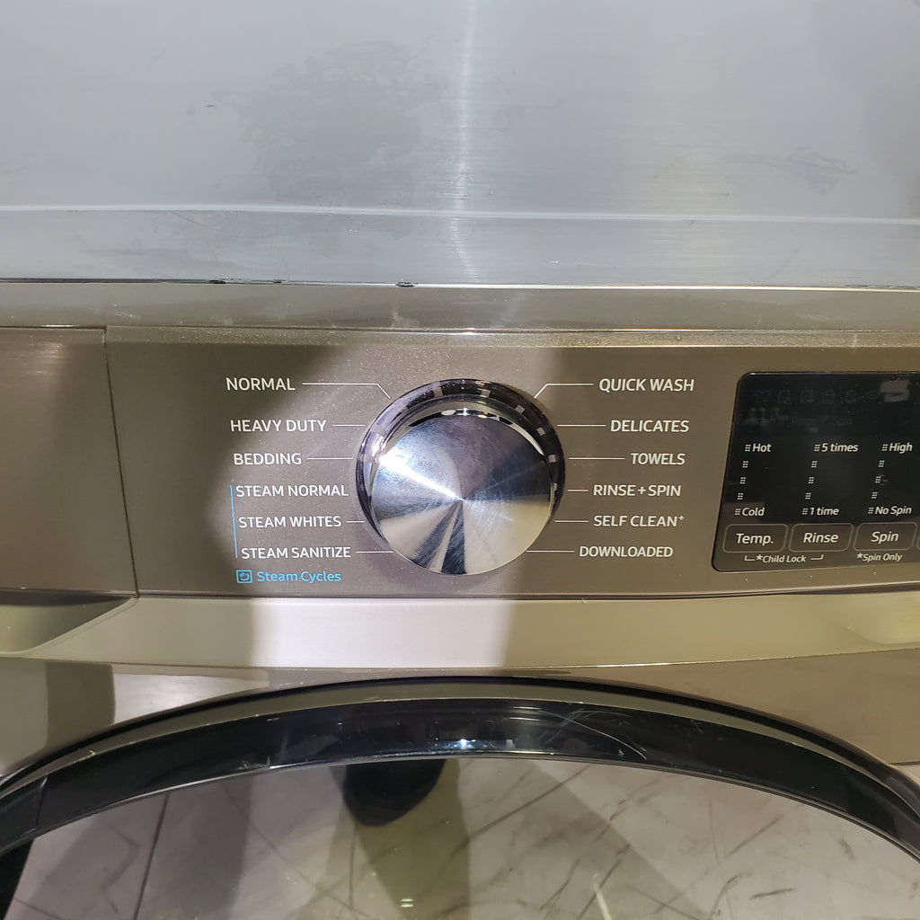 Pictures of Platinum ENERGY STAR Samsung 4.5 cu. ft. Front Load Washer with WiFi Connectivity and Platinum Samsung 7.5 cu. ft. Front Load Electric Dryer with Steam - Scratch and Dent - Minor - Neu Appliance Outlet - Discount Appliance Outlet in Austin, Tx