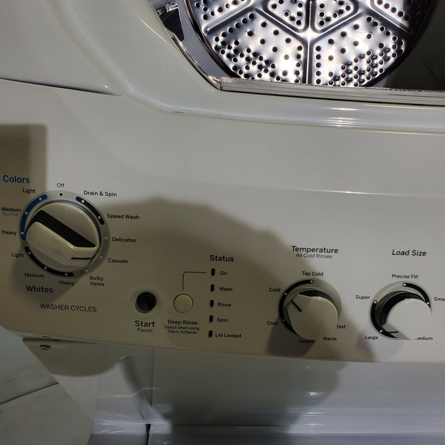 GE 3.8 cu. ft. Laundry Center Washer and 5.9 cu. ft. Electric Dryer with Electro-Mechanical Rotary Dial Controls - Scratch & Dent - Minor