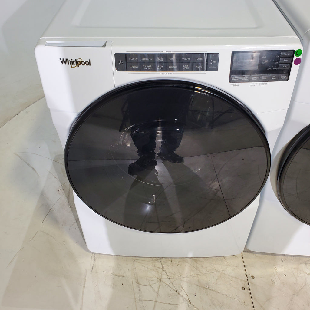 Pictures of Whirlpool ENERGY STAR 4.5 Cu. Ft. Front Load Washer with Quick Wash Cycle and 7.4 Cu. Ft. ENERGY STAR Electric Wrinkle Shield Dryer with Advanced Moisture Sensing - Scratch and Dent - Minor - Neu Appliance Outlet - Discount Appliance Outlet in Austin, Tx