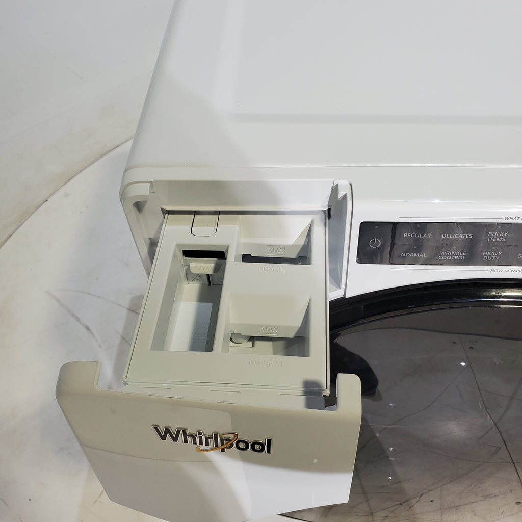 Pictures of Whirlpool ENERGY STAR 4.5 Cu. Ft. Front Load Washer with Quick Wash Cycle and 7.4 Cu. Ft. ENERGY STAR Electric Wrinkle Shield Dryer with Advanced Moisture Sensing - Scratch and Dent - Minor - Neu Appliance Outlet - Discount Appliance Outlet in Austin, Tx
