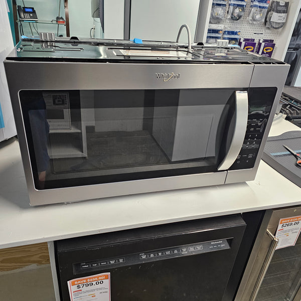 Fingerprint Resistant Stainless Steel Whirlpool 1.7 cu. ft. Over the Range Microwave Dishwasher Safe Turntable Plate - Open Box