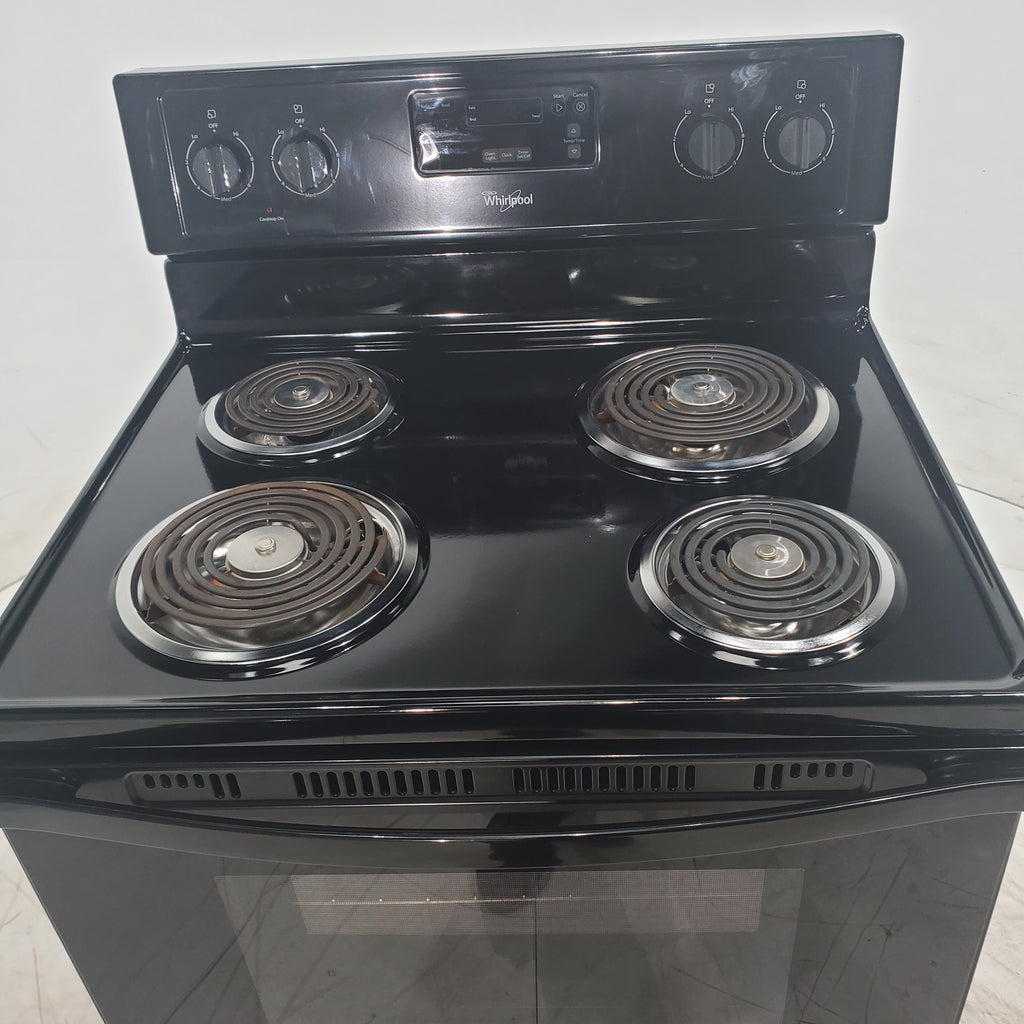 Pictures of Counter Depth Black Whirlpool 4.8 cu. ft. Freestanding 4 Heating Element Electric Range with Digital Display - Certified Refurbished - Neu Appliance Outlet - Discount Appliance Outlet in Austin, Tx