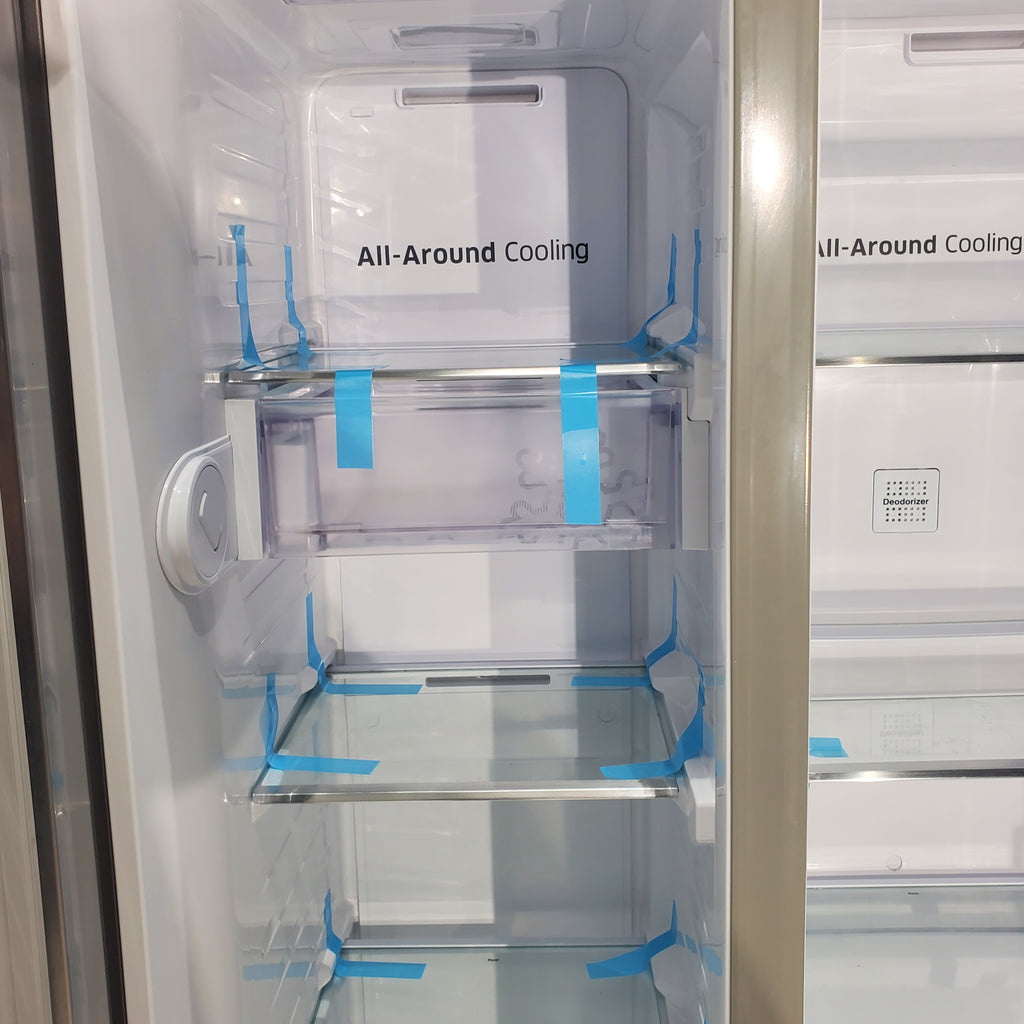 Pictures of Samsung 22 cu. ft. Food Showcase Counter Depth ENERGY STAR Side-by-Side Refrigerator with Metal Cooling in Stainless Steel - Certified Refurbished - Neu Appliance Outlet - Discount Appliance Outlet in Austin, Tx