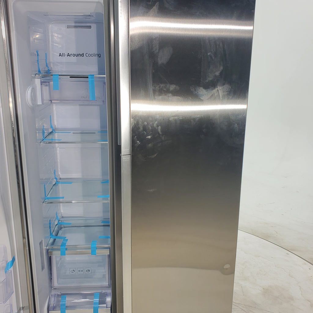 Pictures of Samsung 22 cu. ft. Food Showcase Counter Depth ENERGY STAR Side-by-Side Refrigerator with Metal Cooling in Stainless Steel - Certified Refurbished - Neu Appliance Outlet - Discount Appliance Outlet in Austin, Tx