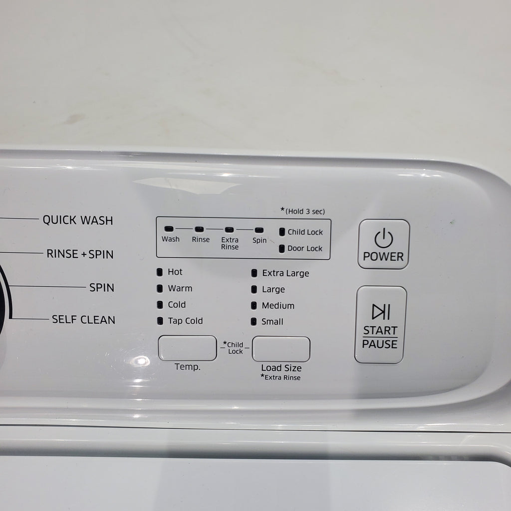 Pictures of Samsung White Top Load Diamond Drum 4.0 cu ft Washing Machine with 8 Wash Cycles and 7.2 cu. ft. Electric Dryer with Sensor Dry in White - Scratch & Dent - Minor /  Moderate - Neu Appliance Outlet - Discount Appliance Outlet in Austin, Tx