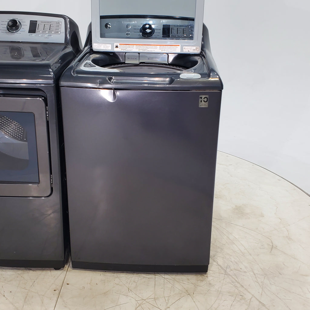 Pictures of Diamond Gray ENERGY STAR GE 5.0 cu. ft. Top Load Washing Machine with Water Station and ENERGY STAR GE 7.4 cu. ft. Steam Electric Dryer with My Cycle - Certified Refurbished - Neu Appliance Outlet - Discount Appliance Outlet in Austin, Tx