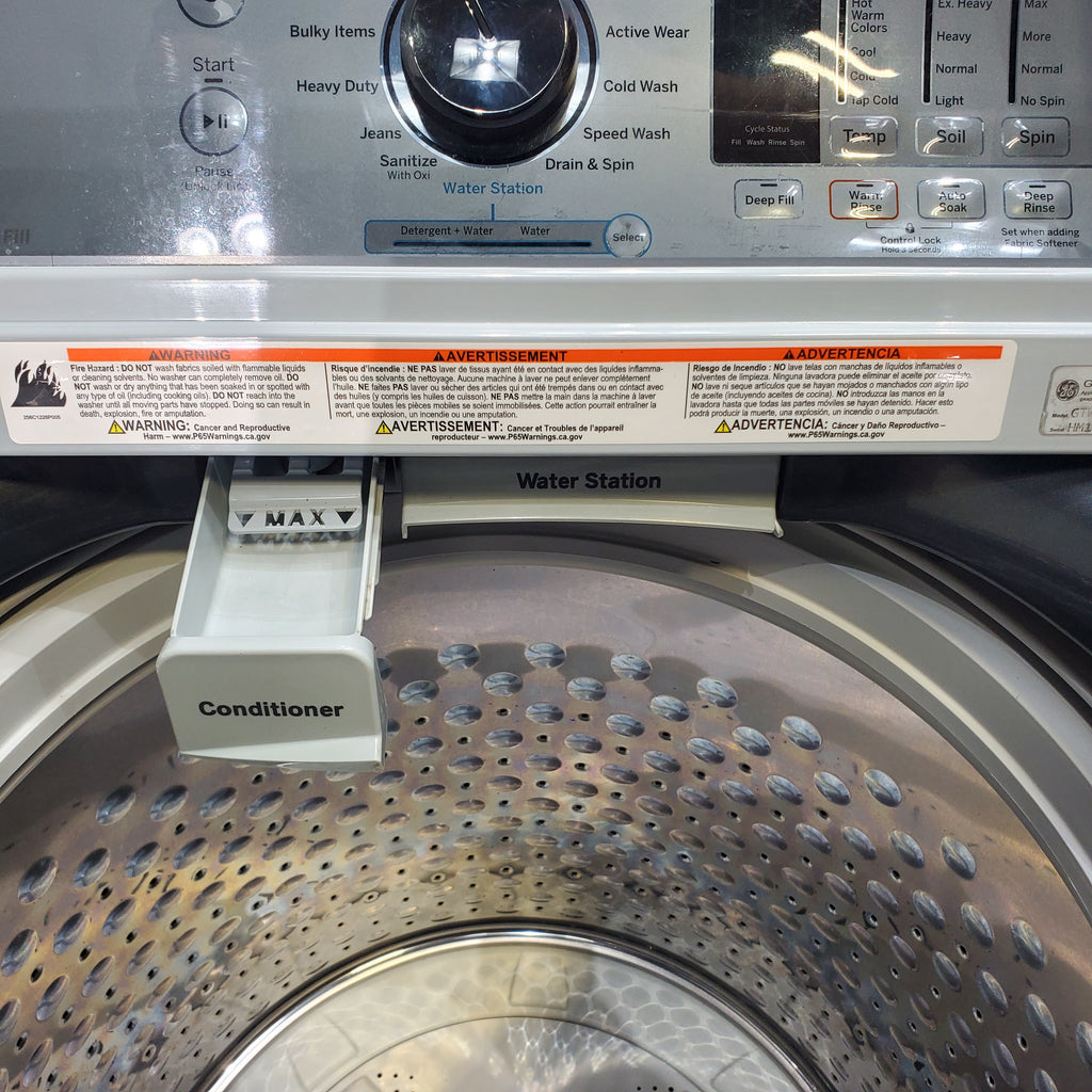 Pictures of Diamond Gray ENERGY STAR GE 5.0 cu. ft. Top Load Washing Machine with Water Station and ENERGY STAR GE 7.4 cu. ft. Steam Electric Dryer with My Cycle - Certified Refurbished - Neu Appliance Outlet - Discount Appliance Outlet in Austin, Tx