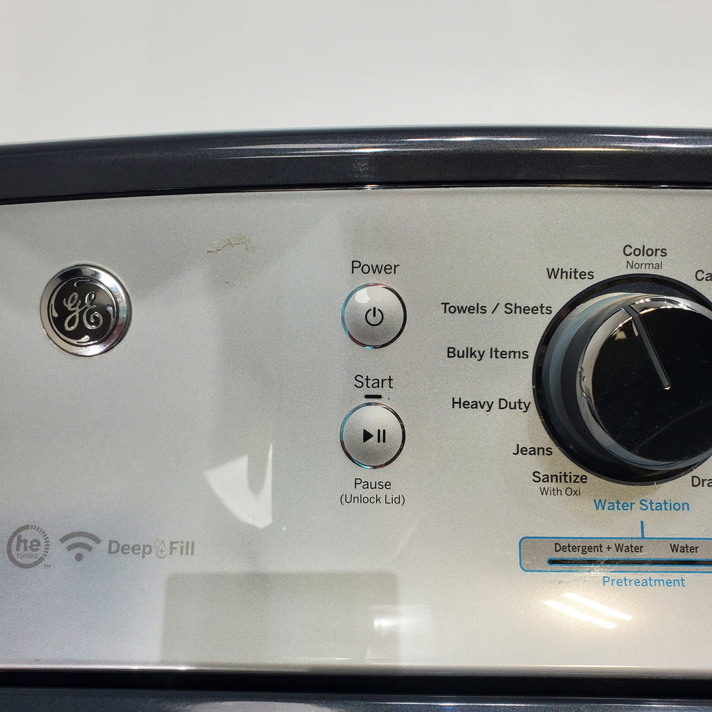 Pictures of Diamond Gray ENERGY STAR GE 5.0 cu. ft. Top Load Washing Machine with Water Station and ENERGY STAR GE 7.4 cu. ft. Steam Electric Dryer with My Cycle - Certified Refurbished - Neu Appliance Outlet - Discount Appliance Outlet in Austin, Tx