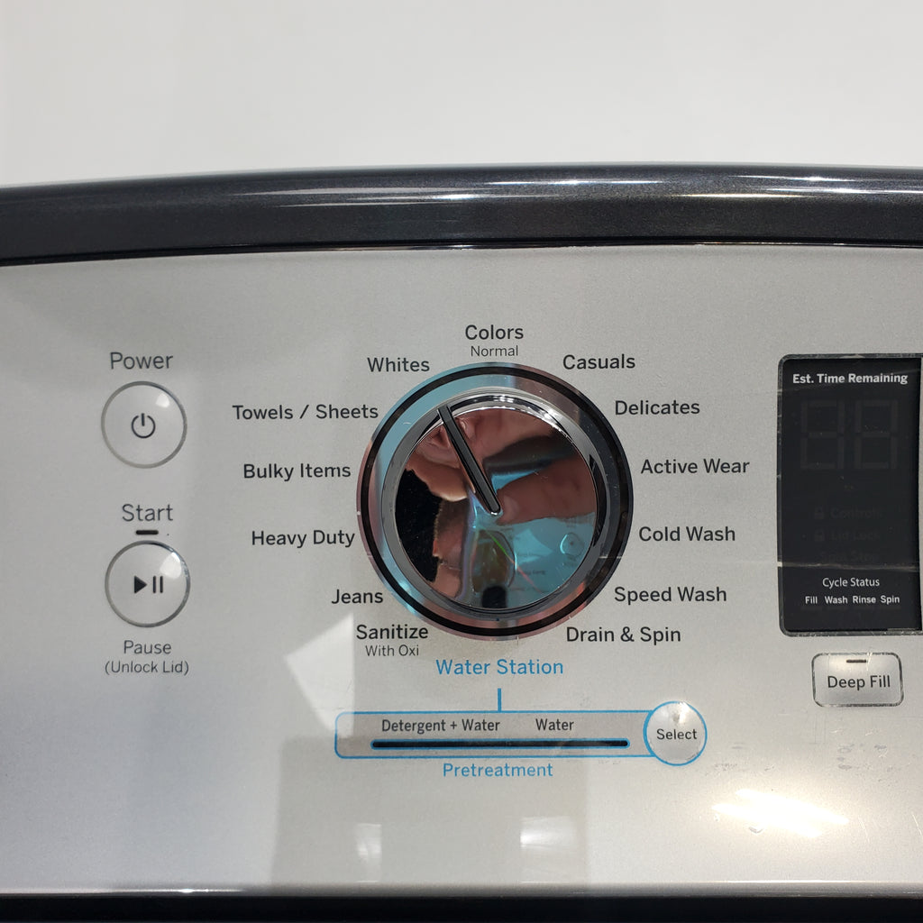 Pictures of Diamond Gray ENERGY STAR GE 5.0 cu. ft. Top Load Washing Machine with Water Station and ENERGY STAR GE 7.4 cu. ft. Steam Electric Dryer with My Cycle - Certified Refurbished - Neu Appliance Outlet - Discount Appliance Outlet in Austin, Tx