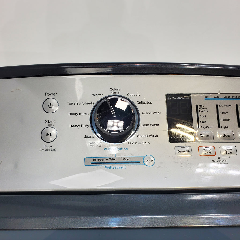 Pictures of Diamond Gray ENERGY STAR GE 5.0 cu. ft. Top Load Washing Machine with Water Station and ENERGY STAR GE 7.4 cu. ft. Steam Electric Dryer with My Cycle - Certified Refurbished - Neu Appliance Outlet - Discount Appliance Outlet in Austin, Tx