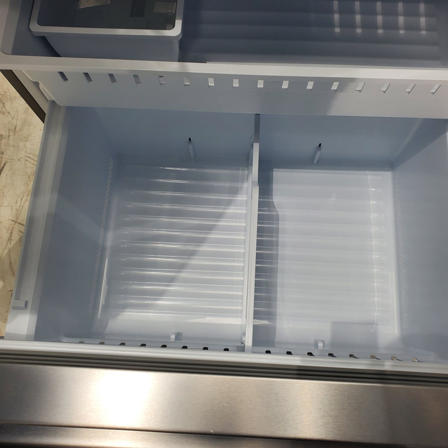 Fingerprint Resistant Brushed Steel ENERGY STAR Hisense 26.6 cu. ft. 3 Door French Door Refrigerator with Icemaker and Internal Water Dispenser - Scratch & Dent - Minor