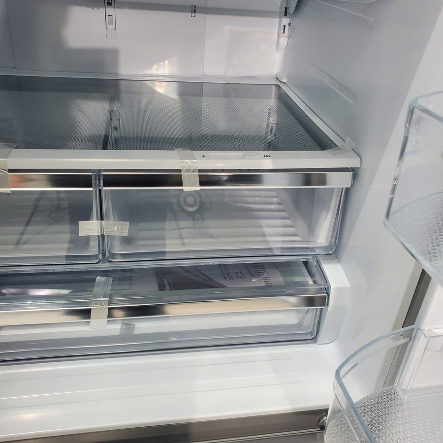 Fingerprint Resistant Brushed Steel ENERGY STAR Hisense 26.6 cu. ft. 3 Door French Door Refrigerator with Icemaker and Internal Water Dispenser - Scratch & Dent - Minor