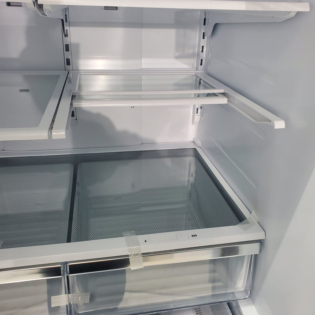 Pictures of Fingerprint Resistant Brushed Steel ENERGY STAR Hisense 26.6 cu. ft. 3 Door French Door Refrigerator with Icemaker and Internal Water Dispenser - Scratch & Dent - Minor - Neu Appliance Outlet - Discount Appliance Outlet in Austin, Tx