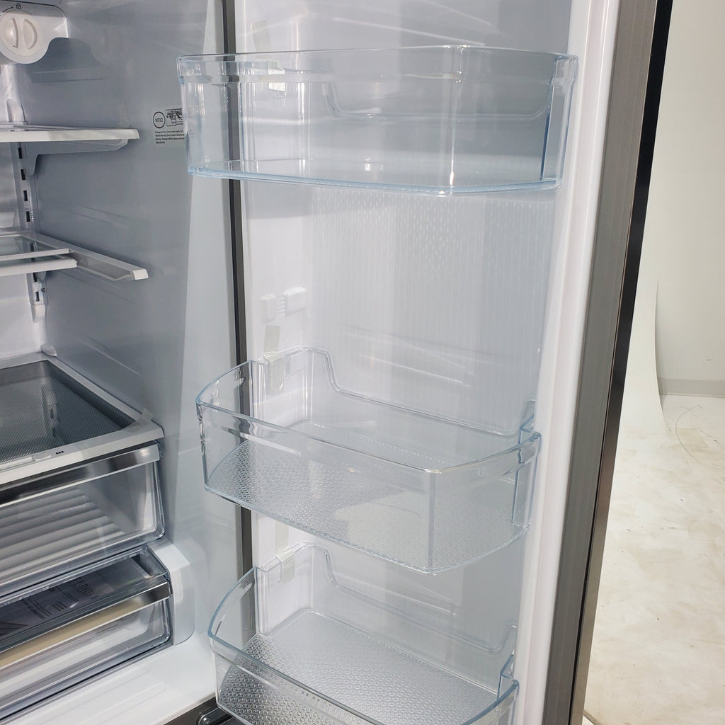 Pictures of Fingerprint Resistant Brushed Steel ENERGY STAR Hisense 26.6 cu. ft. 3 Door French Door Refrigerator with Icemaker and Internal Water Dispenser - Scratch & Dent - Minor - Neu Appliance Outlet - Discount Appliance Outlet in Austin, Tx